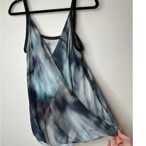 SW3 Teal Blue Multi Color Tie Dye Front Snap Faux Wrap Tank Top M